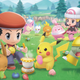 Two Pokémon trainers hang out with Pokémon in BDSP on Nintendo Switch.